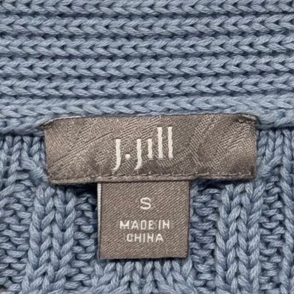 J Jill Cardigan Sweater 3/4 Bell Sleeve Cable Knit Cottage Y2K Preppy Blue Small - Picture 3 of 9